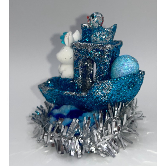 Miniature Easter Bunny Blue Silver Glittery Miniature Boat Duck Chick Egg OOAK - Picture 5 of 11